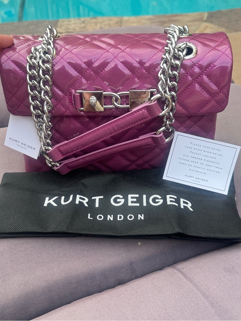 Kurt Geiger Quilted Patent Shoulder Bag in Magenta